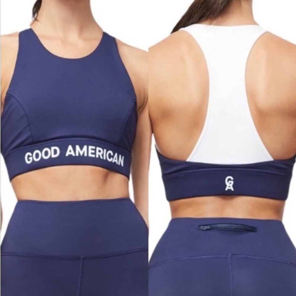 GOOD AMERICAN The Core Power Navy Sports Bra NWT Workout Athletic